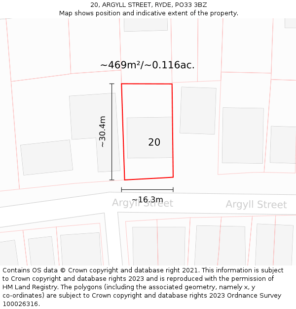 20, ARGYLL STREET, RYDE, PO33 3BZ: Plot and title map