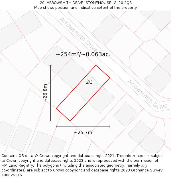 20, ARROWSMITH DRIVE, STONEHOUSE, GL10 2QR: Plot and title map