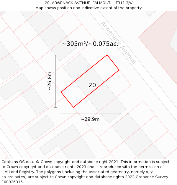 20, ARWENACK AVENUE, FALMOUTH, TR11 3JW: Plot and title map