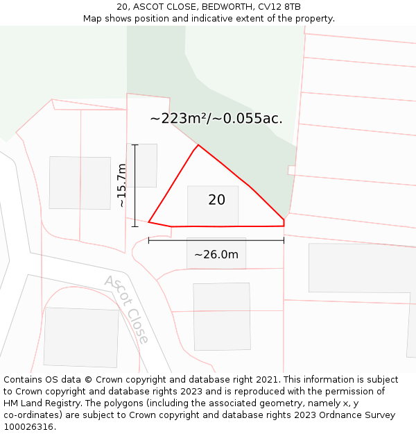 20, ASCOT CLOSE, BEDWORTH, CV12 8TB: Plot and title map