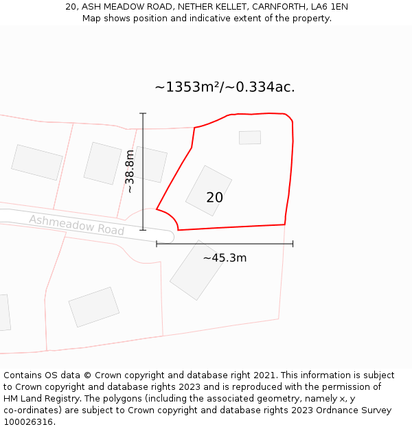 20, ASH MEADOW ROAD, NETHER KELLET, CARNFORTH, LA6 1EN: Plot and title map