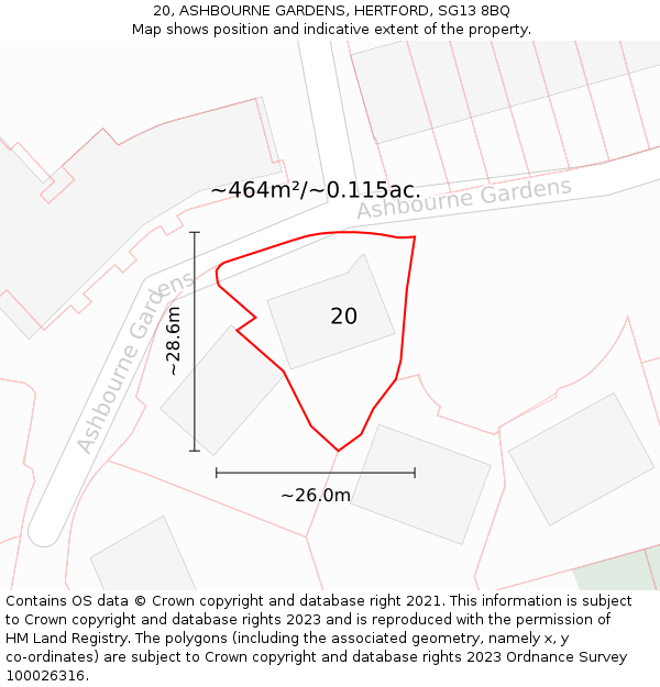 20, ASHBOURNE GARDENS, HERTFORD, SG13 8BQ: Plot and title map