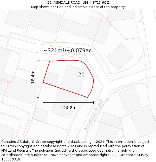 20, ASHDALE ROAD, LEEK, ST13 6QZ: Plot and title map