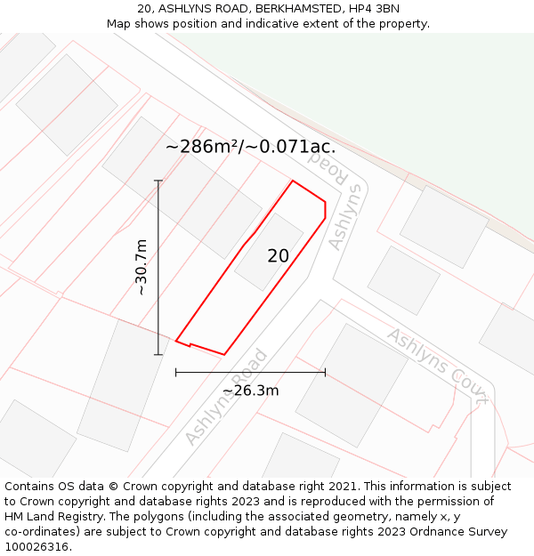 20, ASHLYNS ROAD, BERKHAMSTED, HP4 3BN: Plot and title map