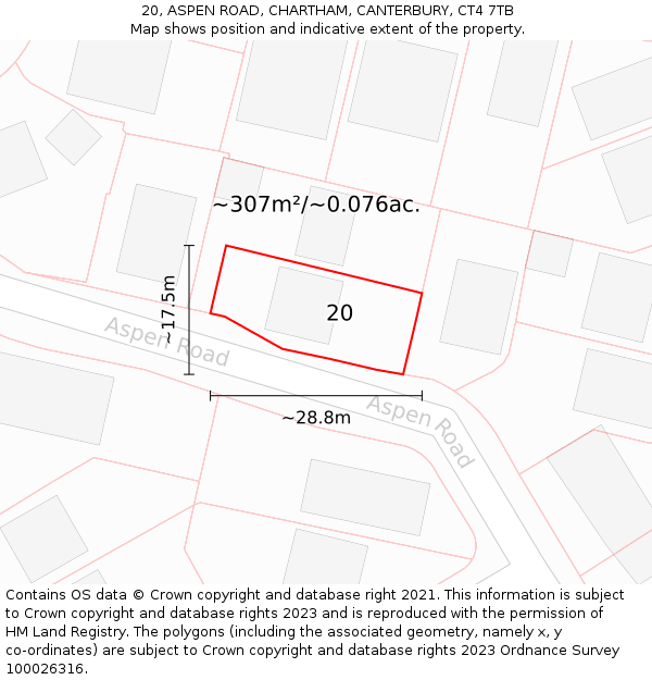 20, ASPEN ROAD, CHARTHAM, CANTERBURY, CT4 7TB: Plot and title map