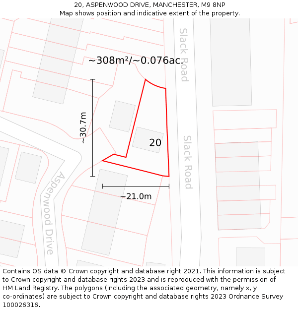 20, ASPENWOOD DRIVE, MANCHESTER, M9 8NP: Plot and title map