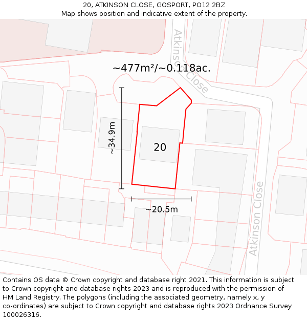 20, ATKINSON CLOSE, GOSPORT, PO12 2BZ: Plot and title map