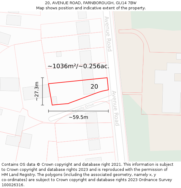 20, AVENUE ROAD, FARNBOROUGH, GU14 7BW: Plot and title map