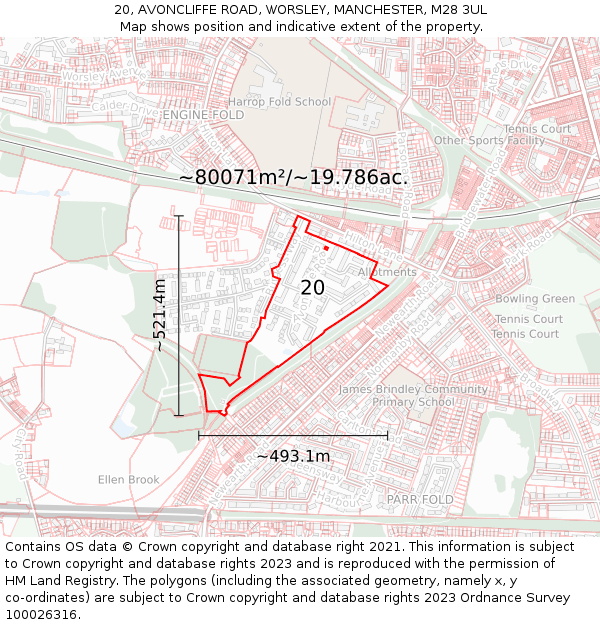 20, AVONCLIFFE ROAD, WORSLEY, MANCHESTER, M28 3UL: Plot and title map