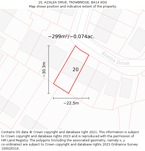 20, AZALEA DRIVE, TROWBRIDGE, BA14 9GG: Plot and title map