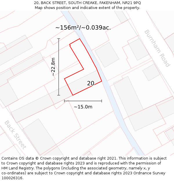 20, BACK STREET, SOUTH CREAKE, FAKENHAM, NR21 9PQ: Plot and title map