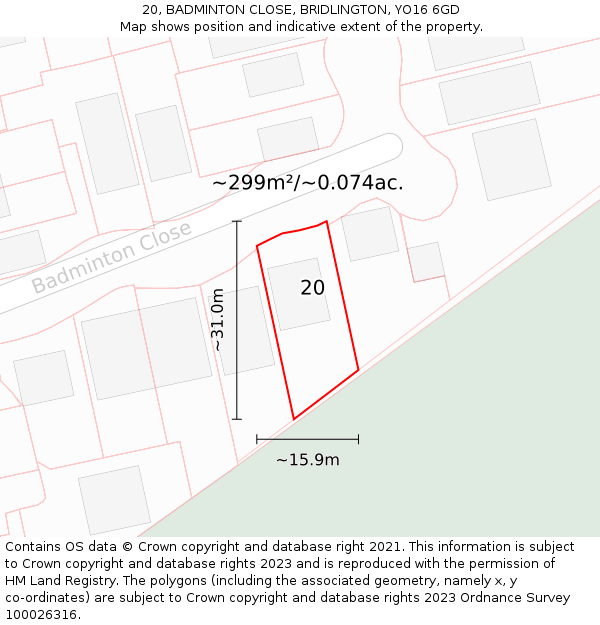 20, BADMINTON CLOSE, BRIDLINGTON, YO16 6GD: Plot and title map