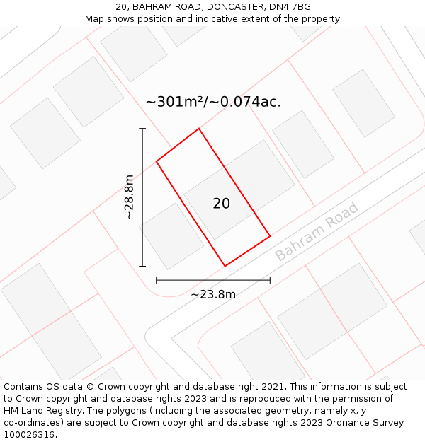 20, BAHRAM ROAD, DONCASTER, DN4 7BG: Plot and title map