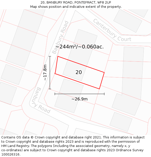 20, BANBURY ROAD, PONTEFRACT, WF8 2UF: Plot and title map