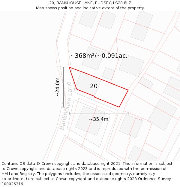 20, BANKHOUSE LANE, PUDSEY, LS28 8LZ: Plot and title map
