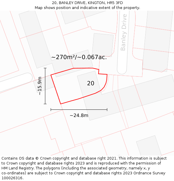 20, BANLEY DRIVE, KINGTON, HR5 3FD: Plot and title map