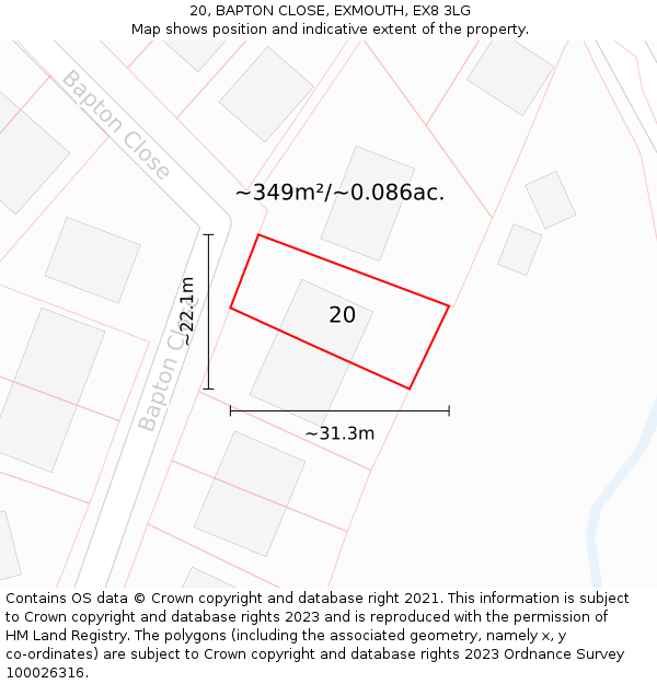 20, BAPTON CLOSE, EXMOUTH, EX8 3LG: Plot and title map