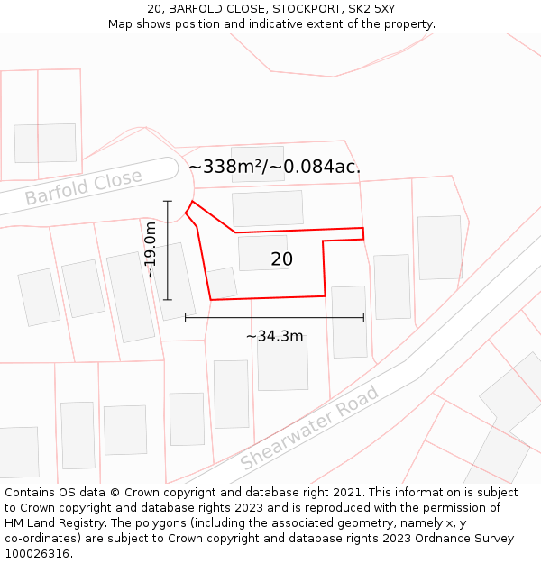 20, BARFOLD CLOSE, STOCKPORT, SK2 5XY: Plot and title map