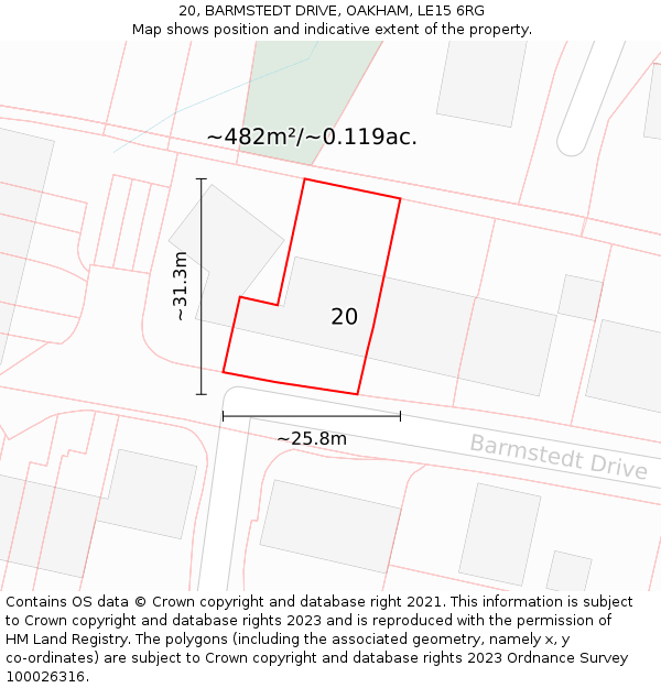 20, BARMSTEDT DRIVE, OAKHAM, LE15 6RG: Plot and title map