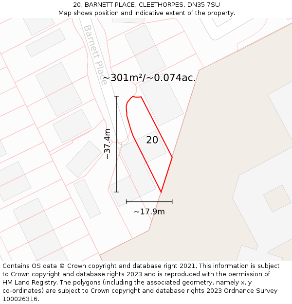 20, BARNETT PLACE, CLEETHORPES, DN35 7SU: Plot and title map