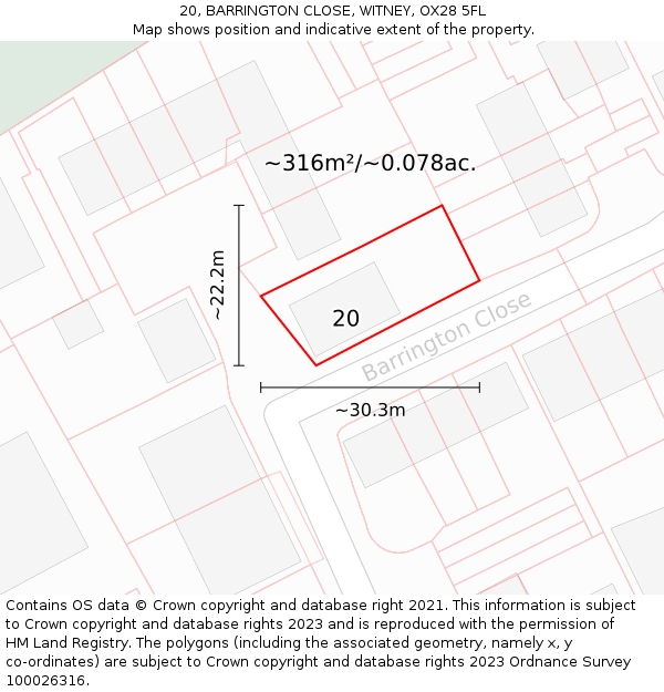 20, BARRINGTON CLOSE, WITNEY, OX28 5FL: Plot and title map