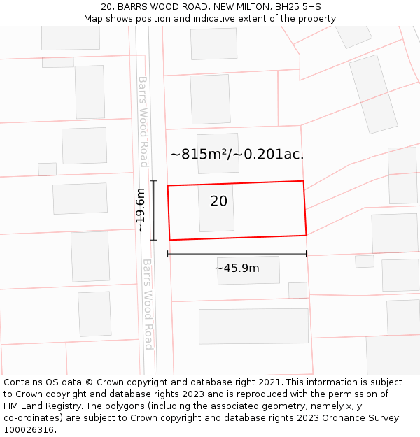 20, BARRS WOOD ROAD, NEW MILTON, BH25 5HS: Plot and title map