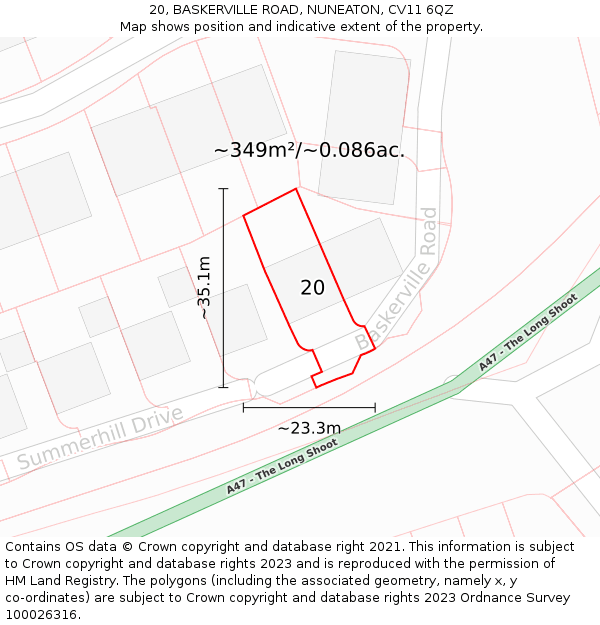 20, BASKERVILLE ROAD, NUNEATON, CV11 6QZ: Plot and title map