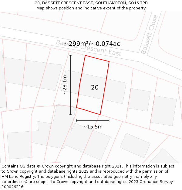 20, BASSETT CRESCENT EAST, SOUTHAMPTON, SO16 7PB: Plot and title map