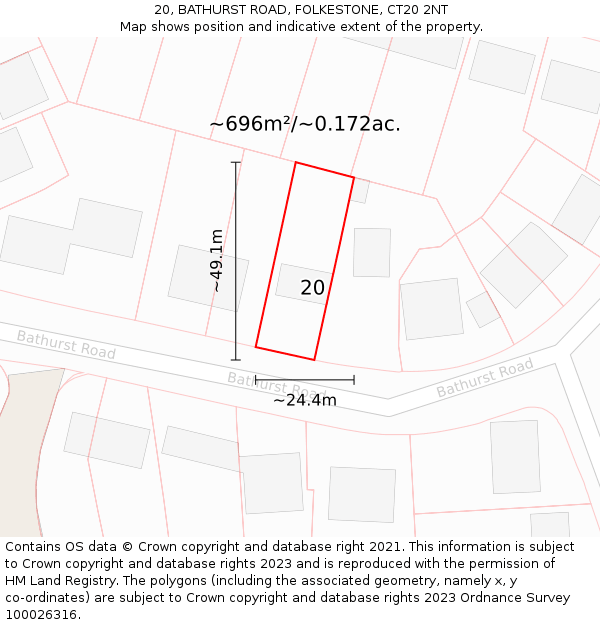 20, BATHURST ROAD, FOLKESTONE, CT20 2NT: Plot and title map