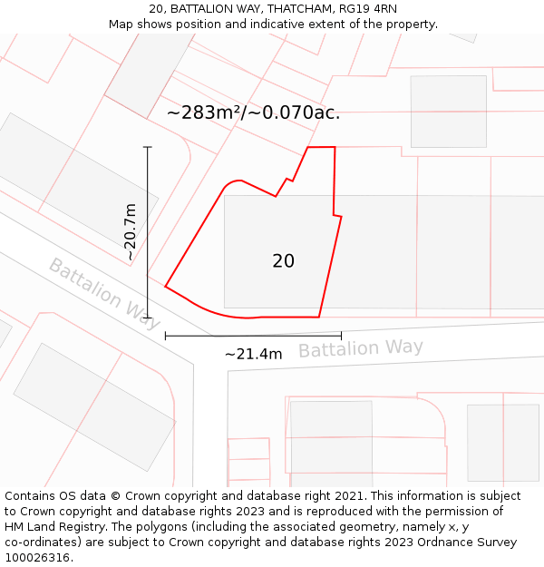 20, BATTALION WAY, THATCHAM, RG19 4RN: Plot and title map