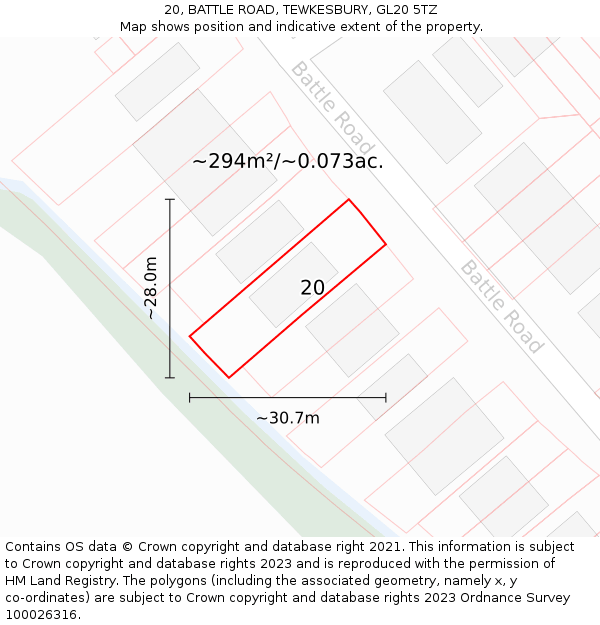 20, BATTLE ROAD, TEWKESBURY, GL20 5TZ: Plot and title map