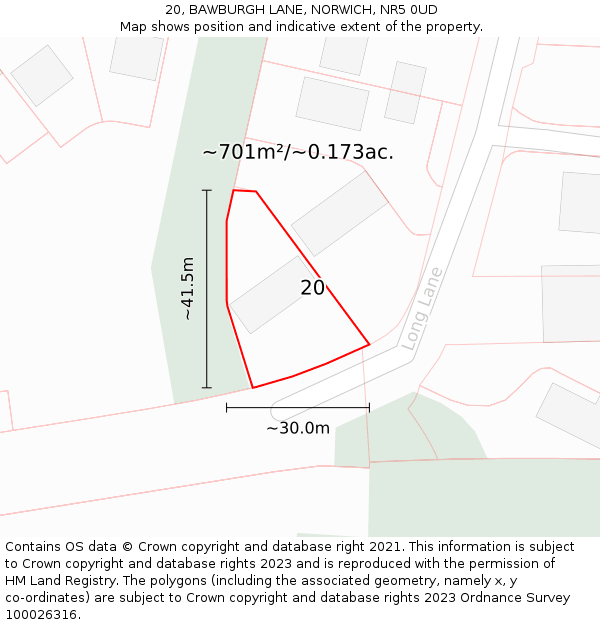 20, BAWBURGH LANE, NORWICH, NR5 0UD: Plot and title map