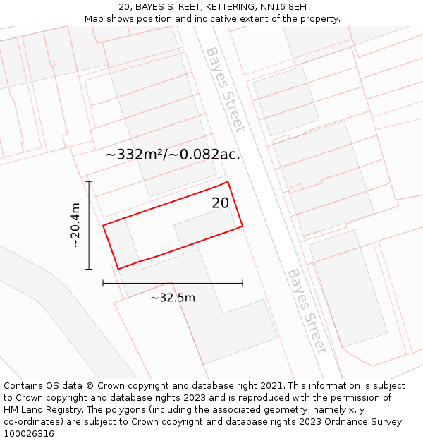 20, BAYES STREET, KETTERING, NN16 8EH: Plot and title map