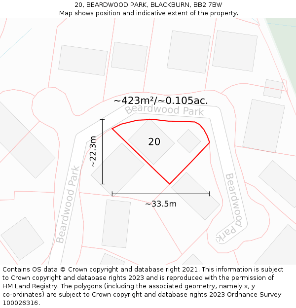 20, BEARDWOOD PARK, BLACKBURN, BB2 7BW: Plot and title map