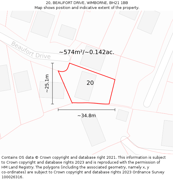 20, BEAUFORT DRIVE, WIMBORNE, BH21 1BB: Plot and title map