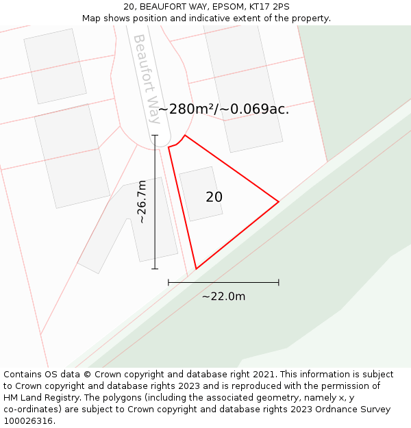 20, BEAUFORT WAY, EPSOM, KT17 2PS: Plot and title map