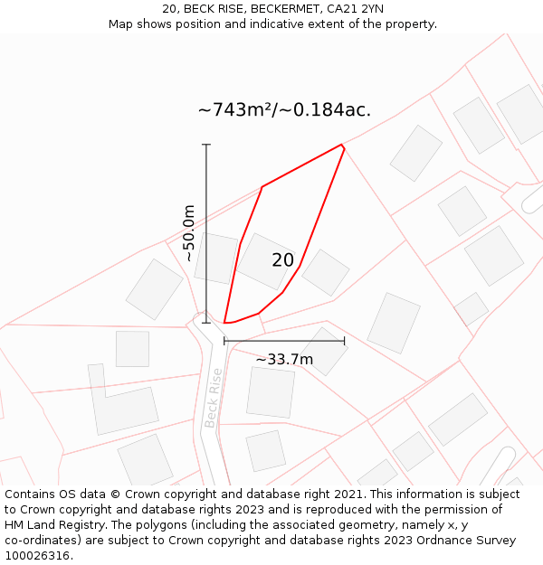 20, BECK RISE, BECKERMET, CA21 2YN: Plot and title map