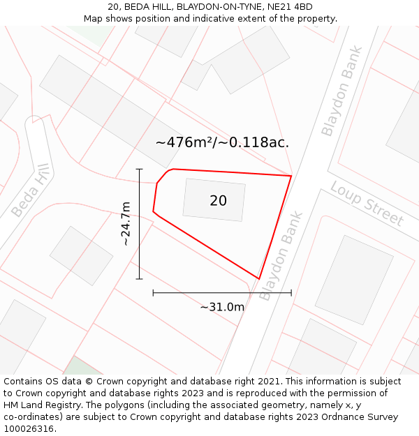 20, BEDA HILL, BLAYDON-ON-TYNE, NE21 4BD: Plot and title map