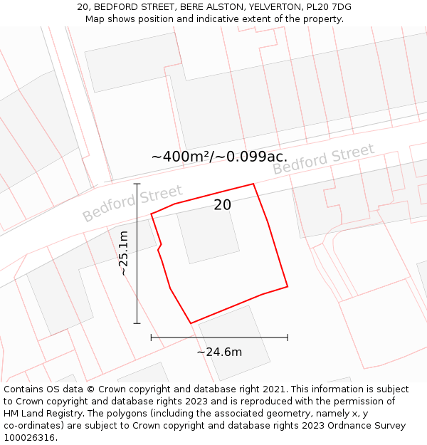 20, BEDFORD STREET, BERE ALSTON, YELVERTON, PL20 7DG: Plot and title map