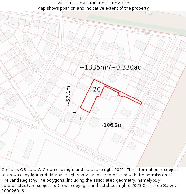 20, BEECH AVENUE, BATH, BA2 7BA: Plot and title map