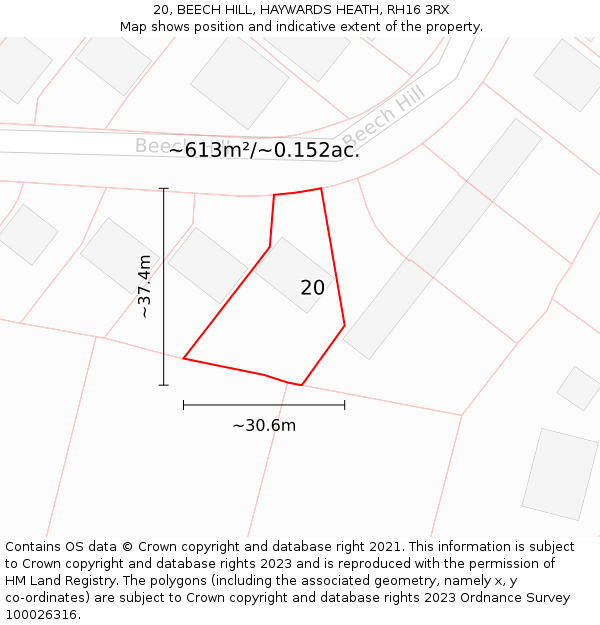 20, BEECH HILL, HAYWARDS HEATH, RH16 3RX: Plot and title map