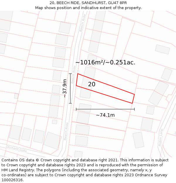 20, BEECH RIDE, SANDHURST, GU47 8PR: Plot and title map