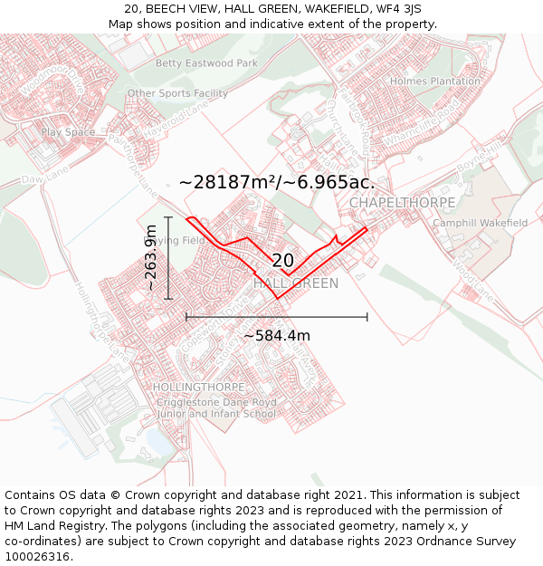 20, BEECH VIEW, HALL GREEN, WAKEFIELD, WF4 3JS: Plot and title map