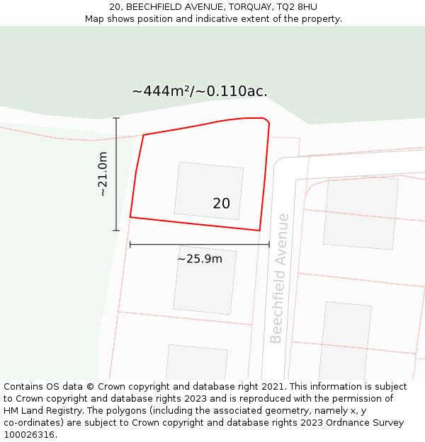 20, BEECHFIELD AVENUE, TORQUAY, TQ2 8HU: Plot and title map