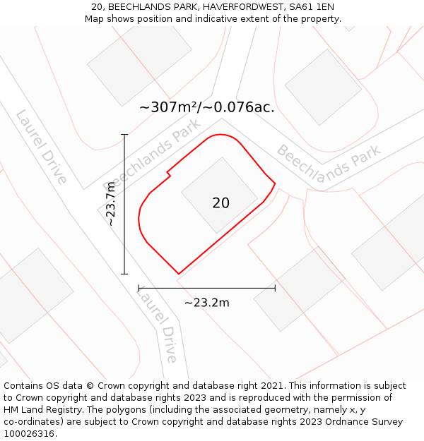 20, BEECHLANDS PARK, HAVERFORDWEST, SA61 1EN: Plot and title map