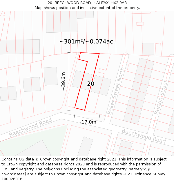 20, BEECHWOOD ROAD, HALIFAX, HX2 9AR: Plot and title map