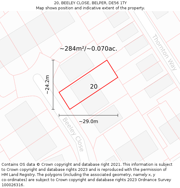 20, BEELEY CLOSE, BELPER, DE56 1TY: Plot and title map