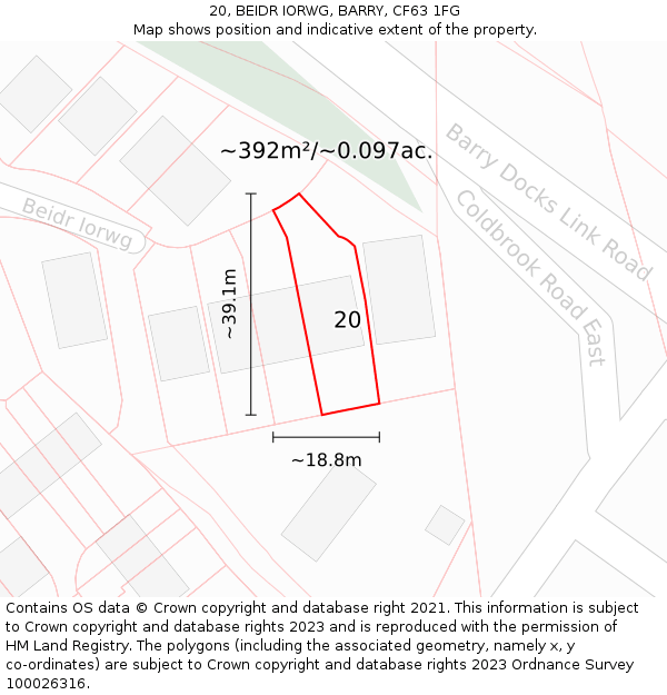 20, BEIDR IORWG, BARRY, CF63 1FG: Plot and title map