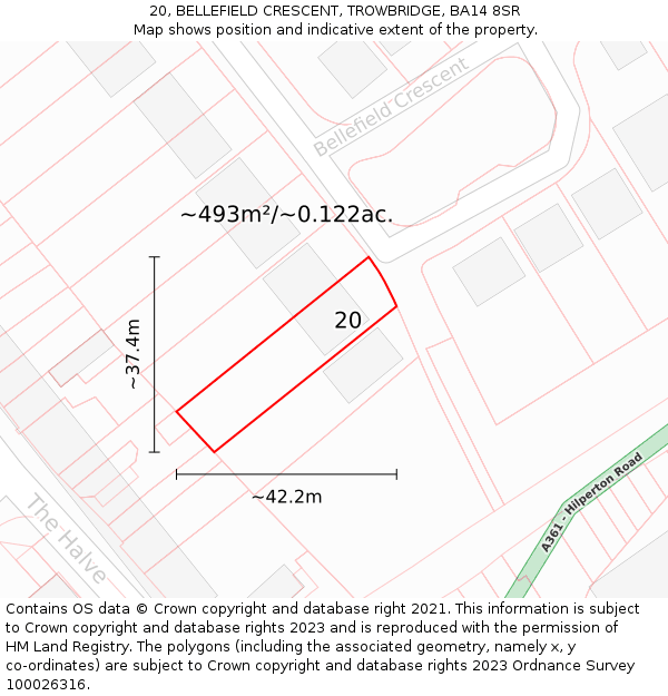 20, BELLEFIELD CRESCENT, TROWBRIDGE, BA14 8SR: Plot and title map