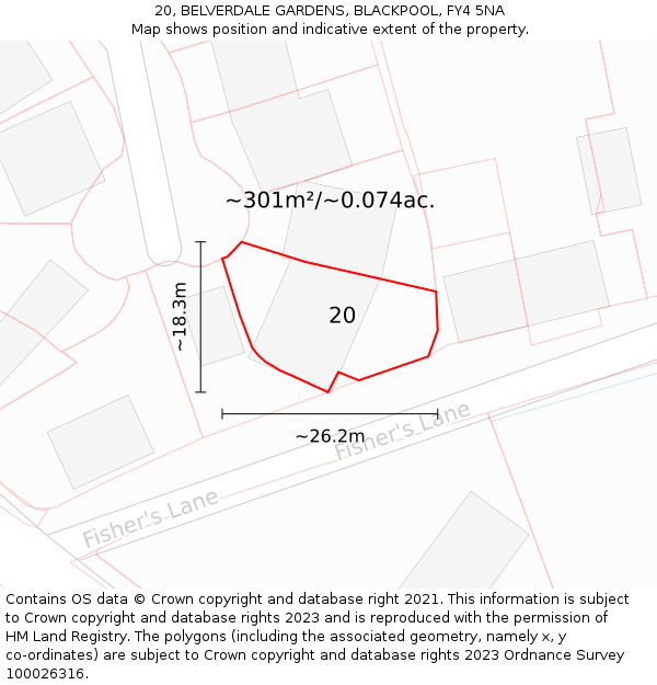 20, BELVERDALE GARDENS, BLACKPOOL, FY4 5NA: Plot and title map